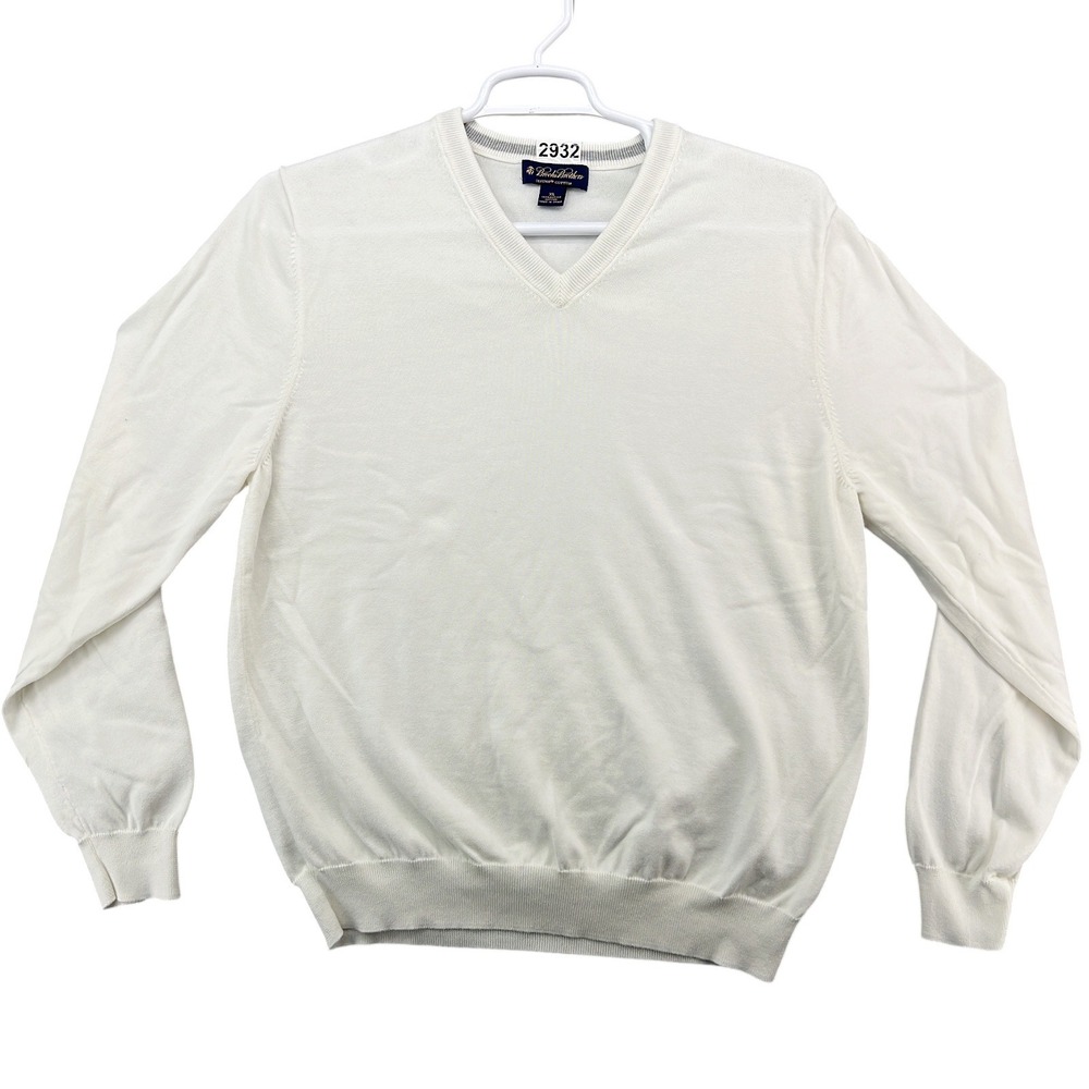 Brooks Brothers Mens XL Supima Cotton V-Neck Sweater Off-White Cream Knit